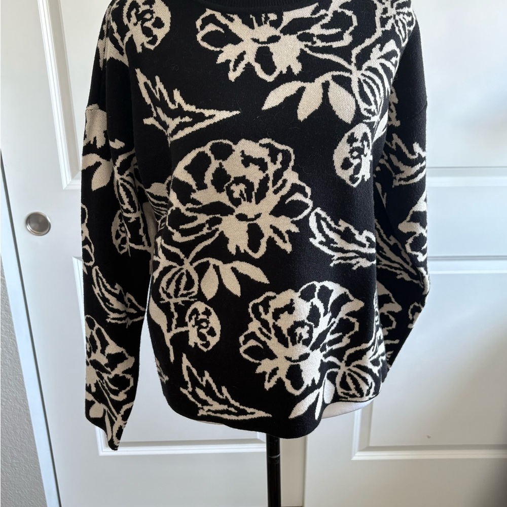 Cyrus Black and Cream Floral Crew Neck Sweater